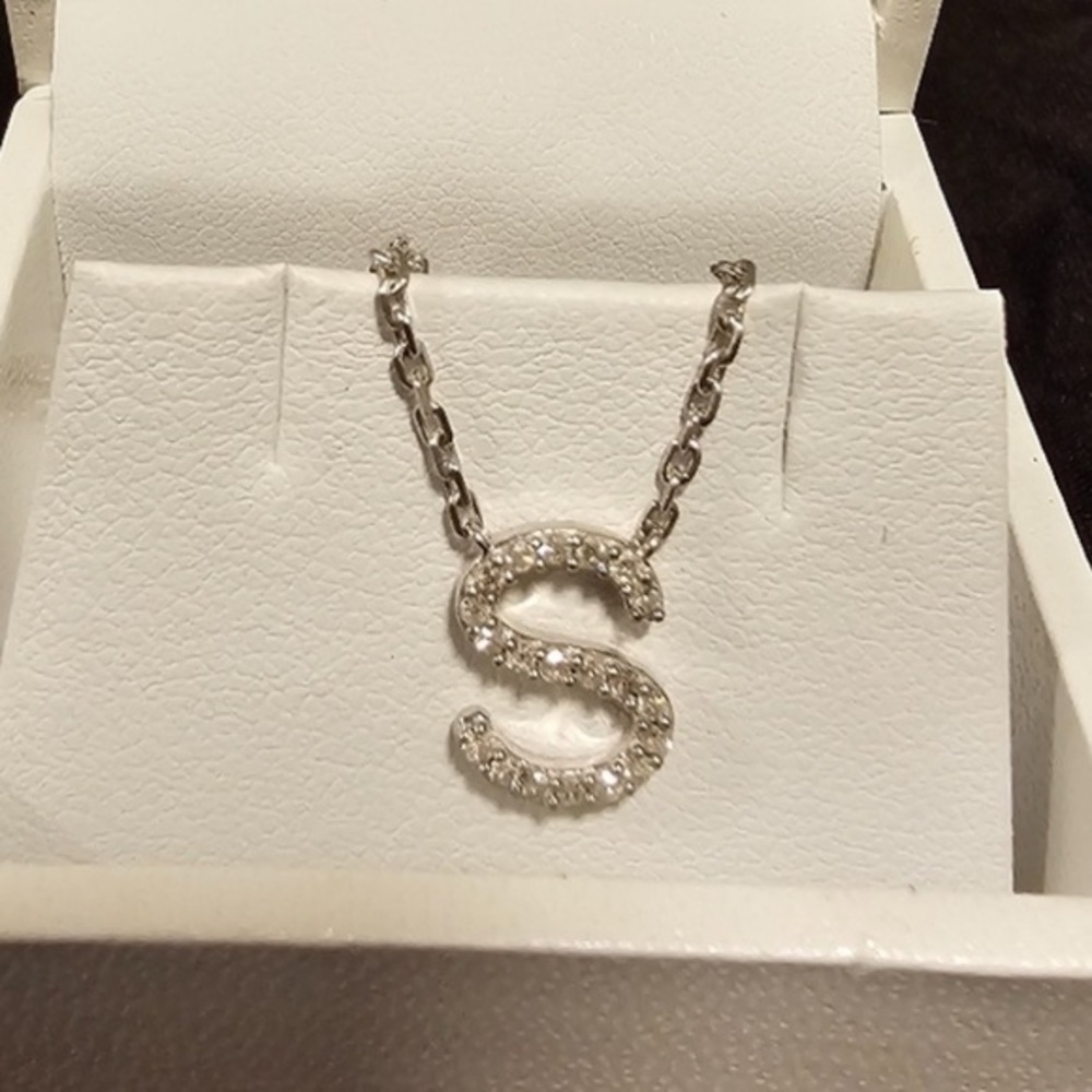 EFFY ENY Diamond “S” Initial Pendant Necklace Sterling Silver Gorgeous!